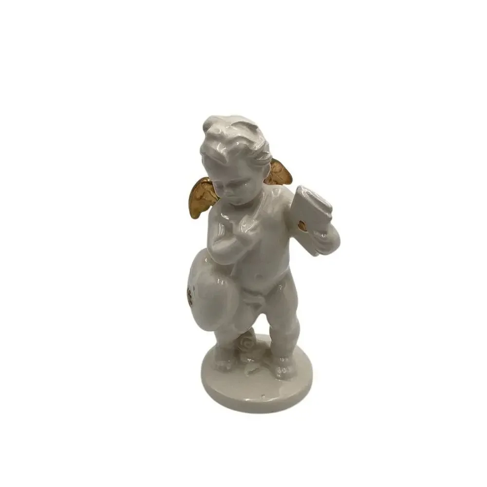 Vintage Angel Figurine with Gold Trim Wings 5.5” Multicolor‎